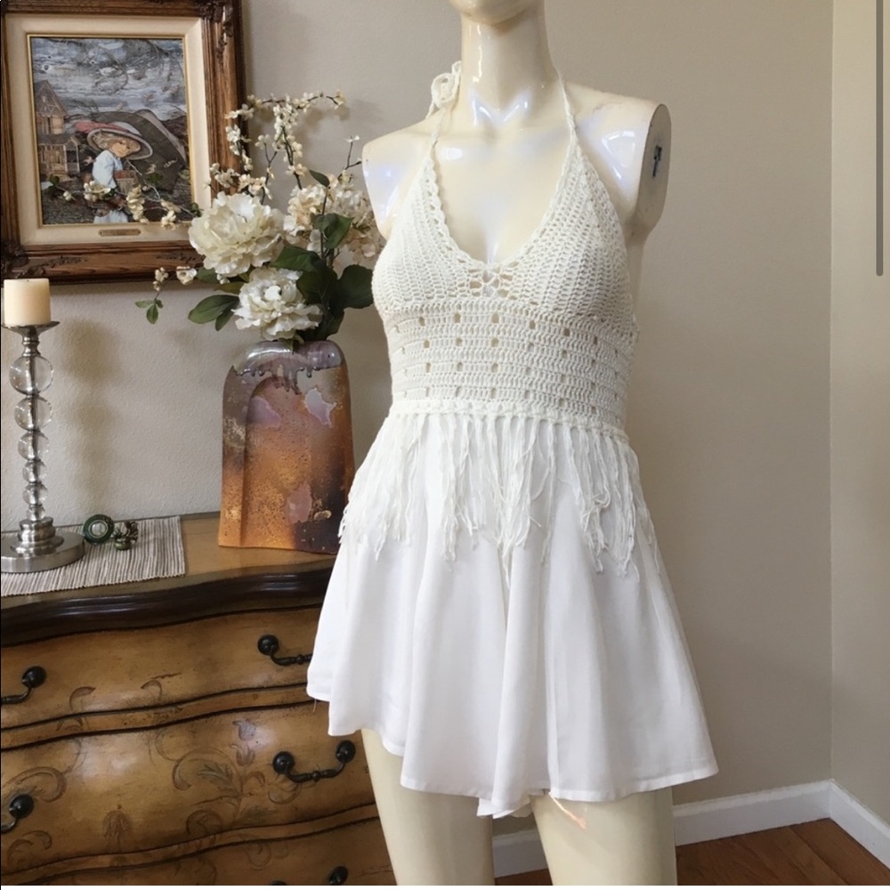 LF White Fringe Angel Biba Romper